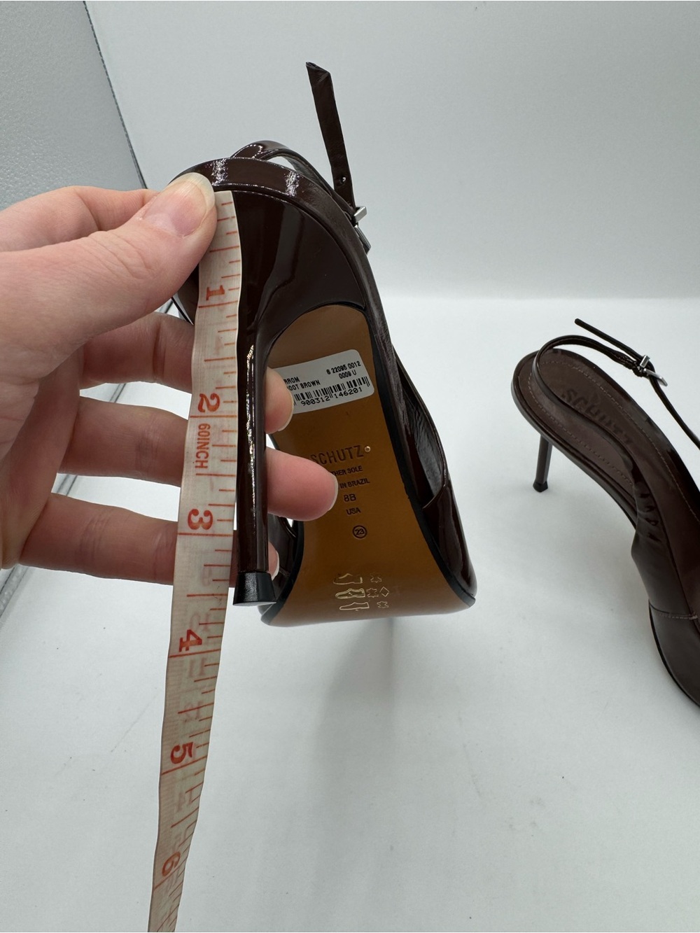 Schutz Paola 90MM Patent Leather Slingback Pumps Womens Size 8 Us Root Brown - Picture 6 of 8